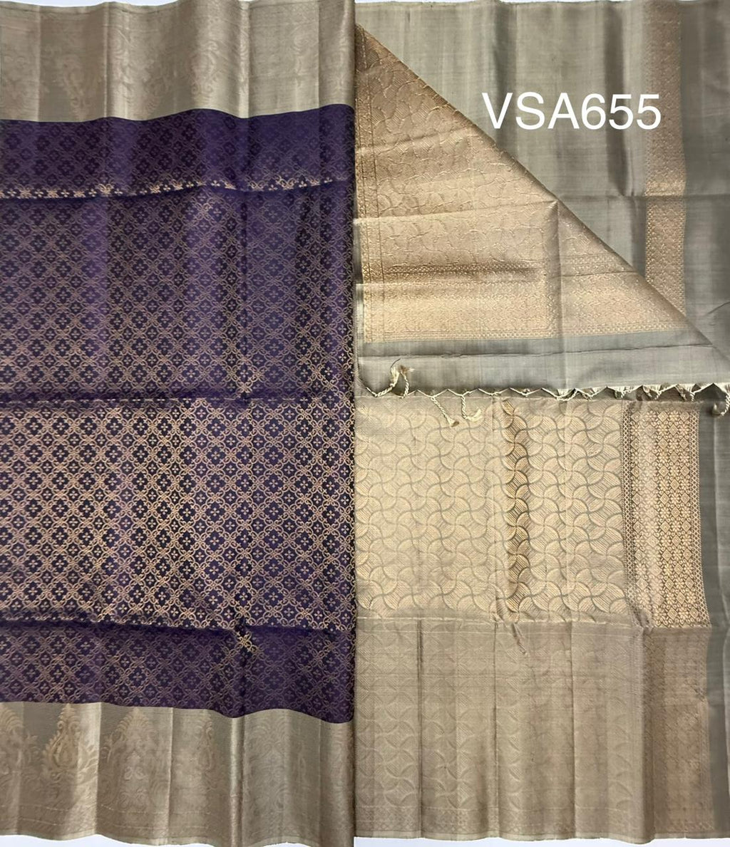 VSA655 - dark purple color body , beige color pallu , blouse pure silk saree