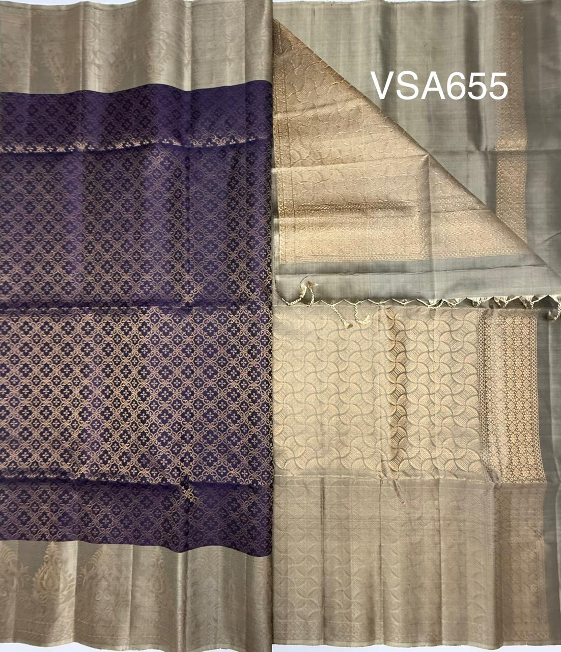 VSA655 - dark purple color body , beige color pallu , blouse pure silk saree