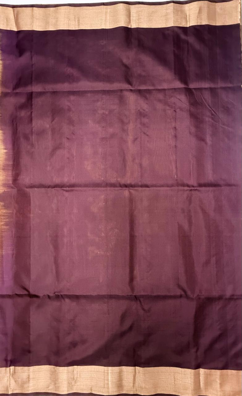 VSZB245 - honey brown color body , dark purple color pallu , blouse - Pure silk saree