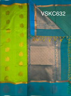 VSKC632 - parrot green color body, sky blue color pallu , blouse.