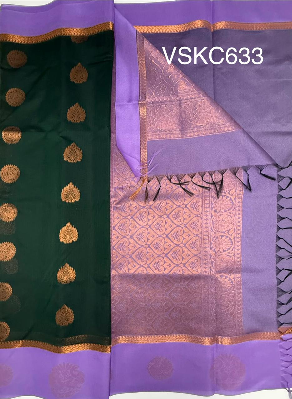 VSKC633 - dark green color body , lavender color pallu , blouse.