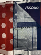 VSKC600 - maroon color body , ink blue color pallu , blouse.