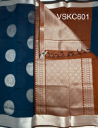 VSKC601 - peacock blue color body , brown color pallu , blouse.