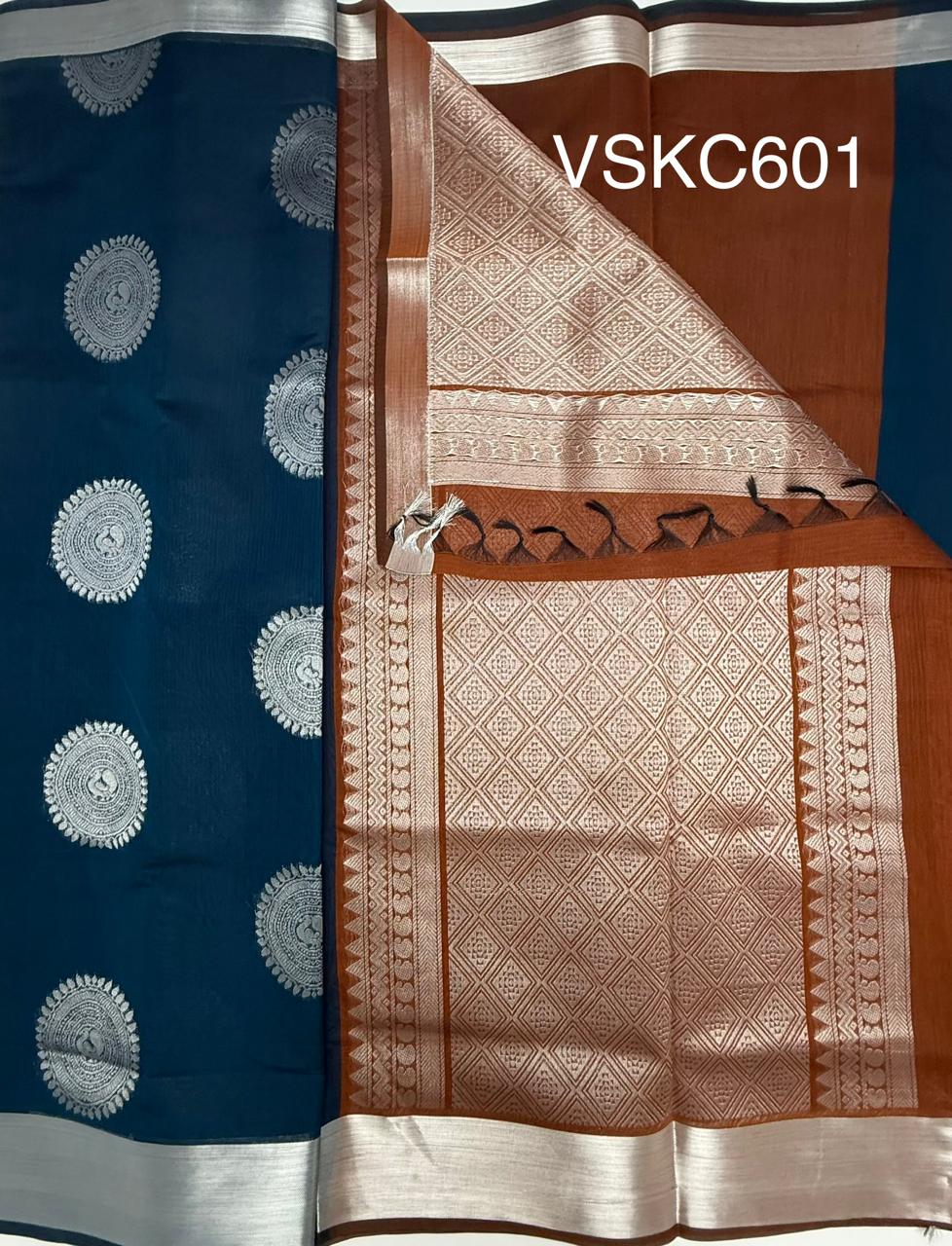 VSKC601 - peacock blue color body , brown color pallu , blouse.