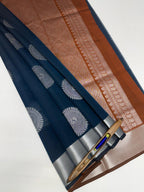 VSKC601 - peacock blue color body , brown color pallu , blouse.