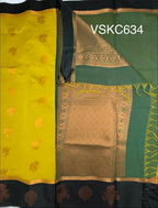 VSKC634 - yellow color body , dark green color pallu , blouse.
