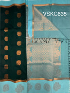 VSKC635 - bottle green color body , sky blue color pallu , blouse.