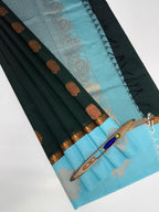 VSKC635 - bottle green color body , sky blue color pallu , blouse.