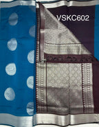 VSKC602 - blue color body , dark purple color pallu , blouse.