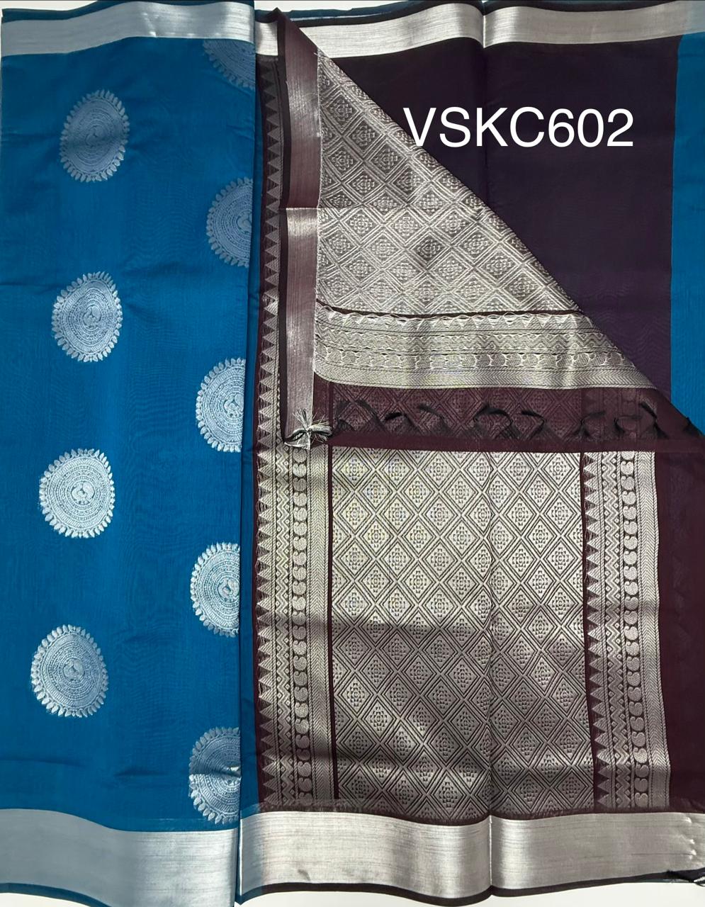 VSKC602 - blue color body , dark purple color pallu , blouse.