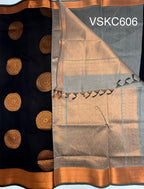 VSKC606 - black color body , grey color pallu , blouse.