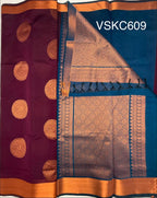 VSKC609 - dark purple color body , blue color pallu , blouse.