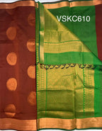 VSKC610 - honey brown color body , green color pallu , blouse.