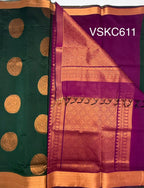 VSKC611 - bottle green color body , purple color pallu , blouse.