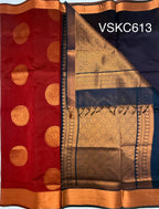 VSKC613 - maroon color body , navy blue color pallu , blouse.