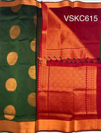 VSKC615 - bottle green color body , maroon color pallu , blouse.