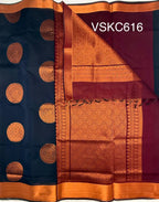 VSKC616 - navy blue color body , purple color pallu , blouse.