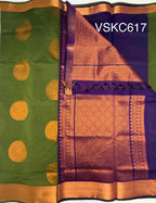 VSKC617 - leaf green color body , violet color pallu , blouse.