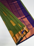 VSKC617 - leaf green color body , violet color pallu , blouse.