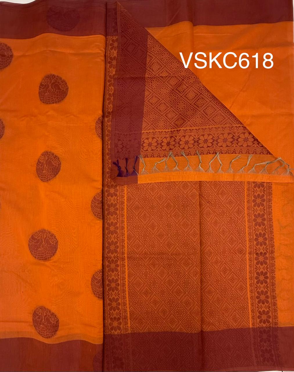 VSKC618 - orange color body , pallu , blouse.