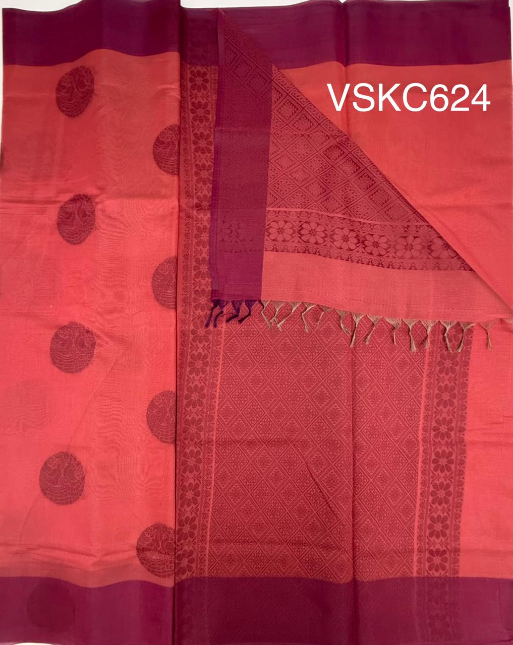 VSKC624 - peach with pink color body , pallu , blouse.