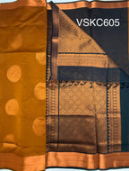 VSKC605 - mustard color body , navy blue color pallu , blouse.