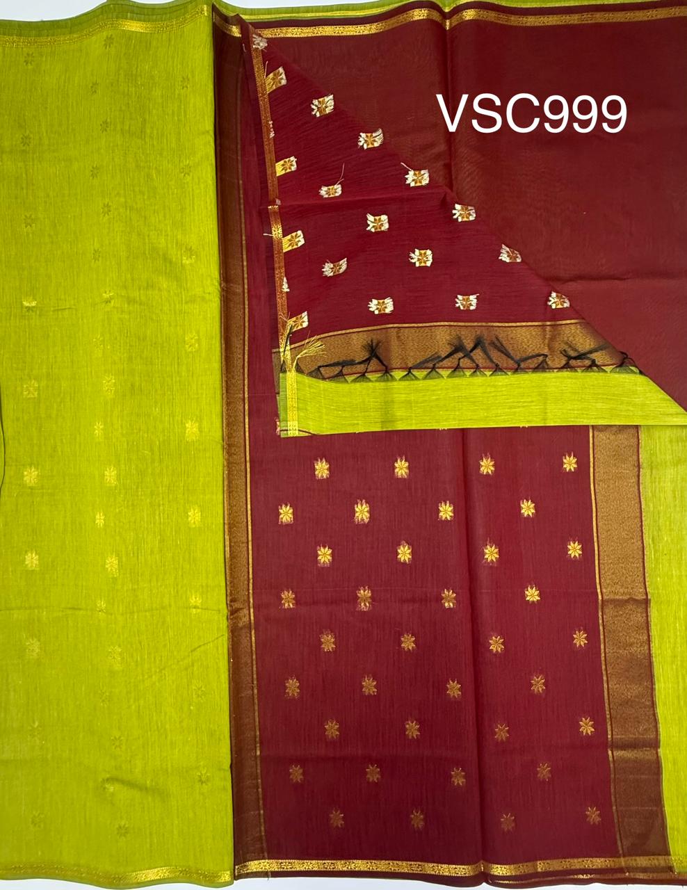 VSC999 - parrot green color body , maroon color pallu,blouse.