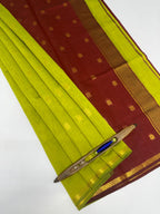 VSC999 - parrot green color body , maroon color pallu,blouse.