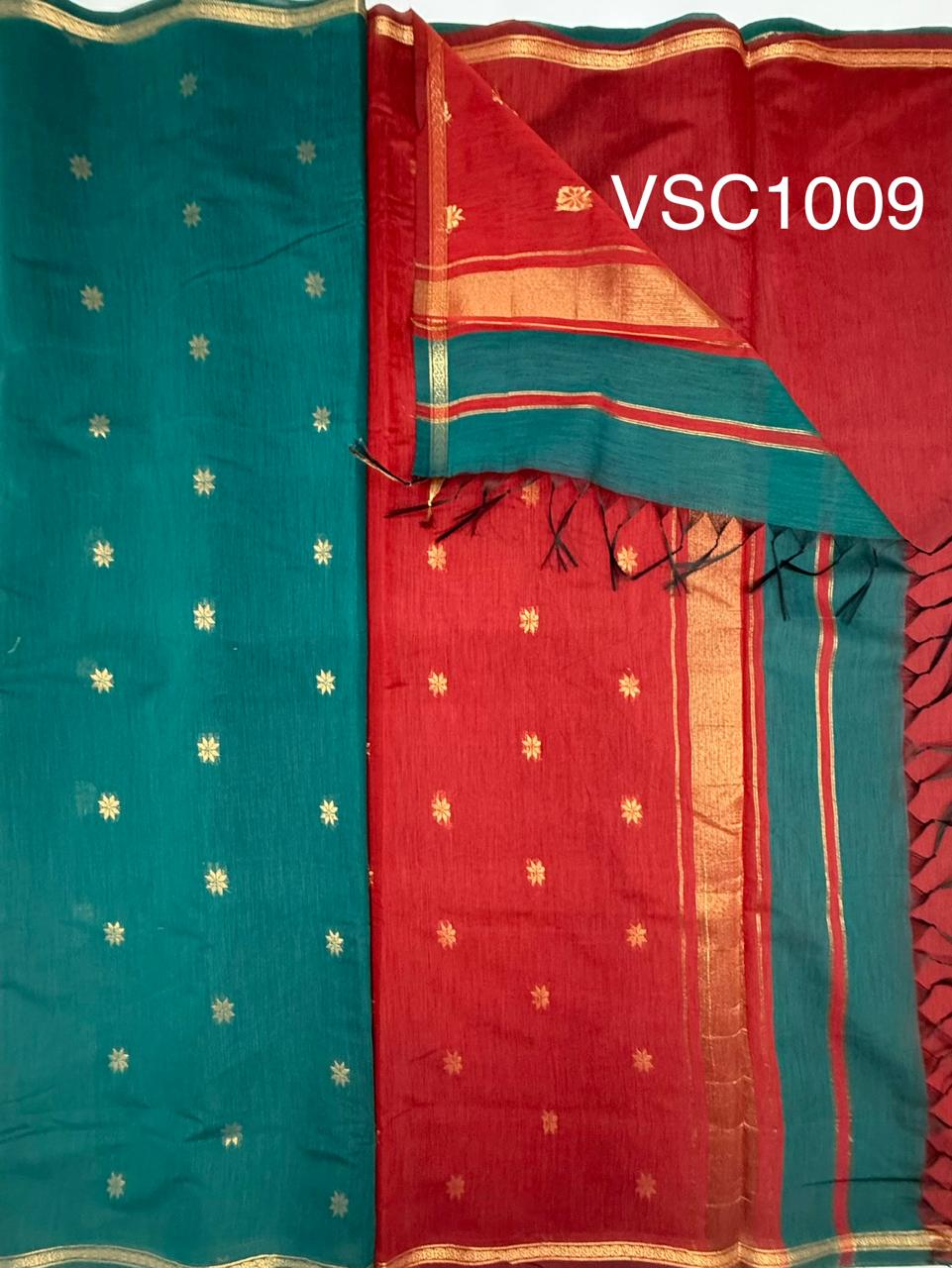VSC1009 - peacock green color body , maroon color pallu,blouse.