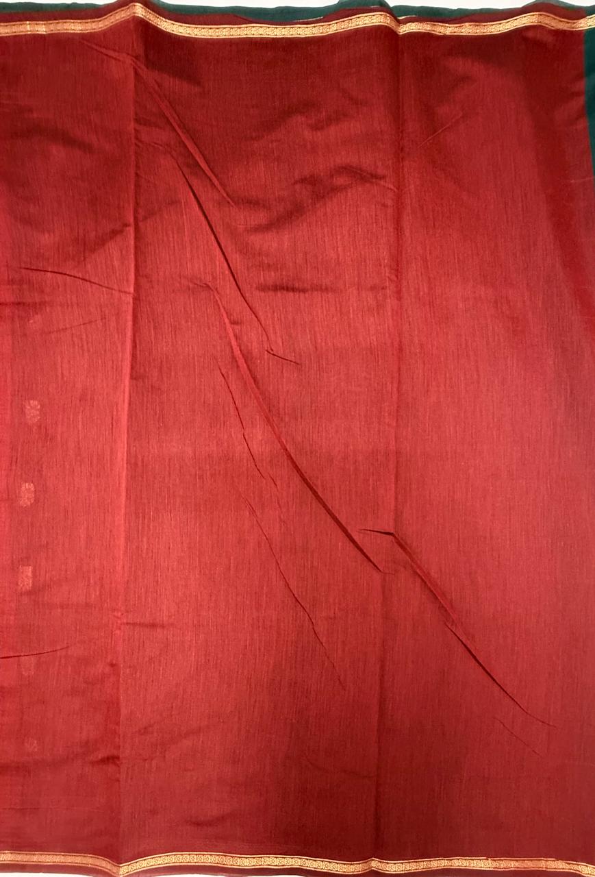 VSC1009 - peacock green color body , maroon color pallu,blouse.