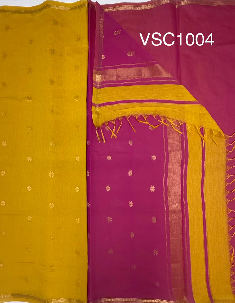 VSC1004 - yellow color body , pink color pallu,blouse.