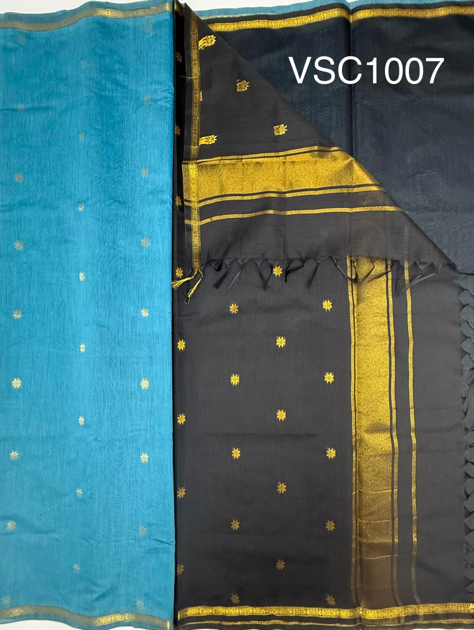 VSC1007 - blue color body , black color pallu,blouse.
