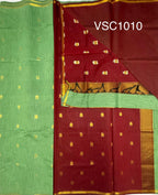 VSC1010 - pastel green color body , maroon color pallu,blouse.