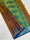 VSAS1399 - cow dung green color body , dual green color pallu , blouse.