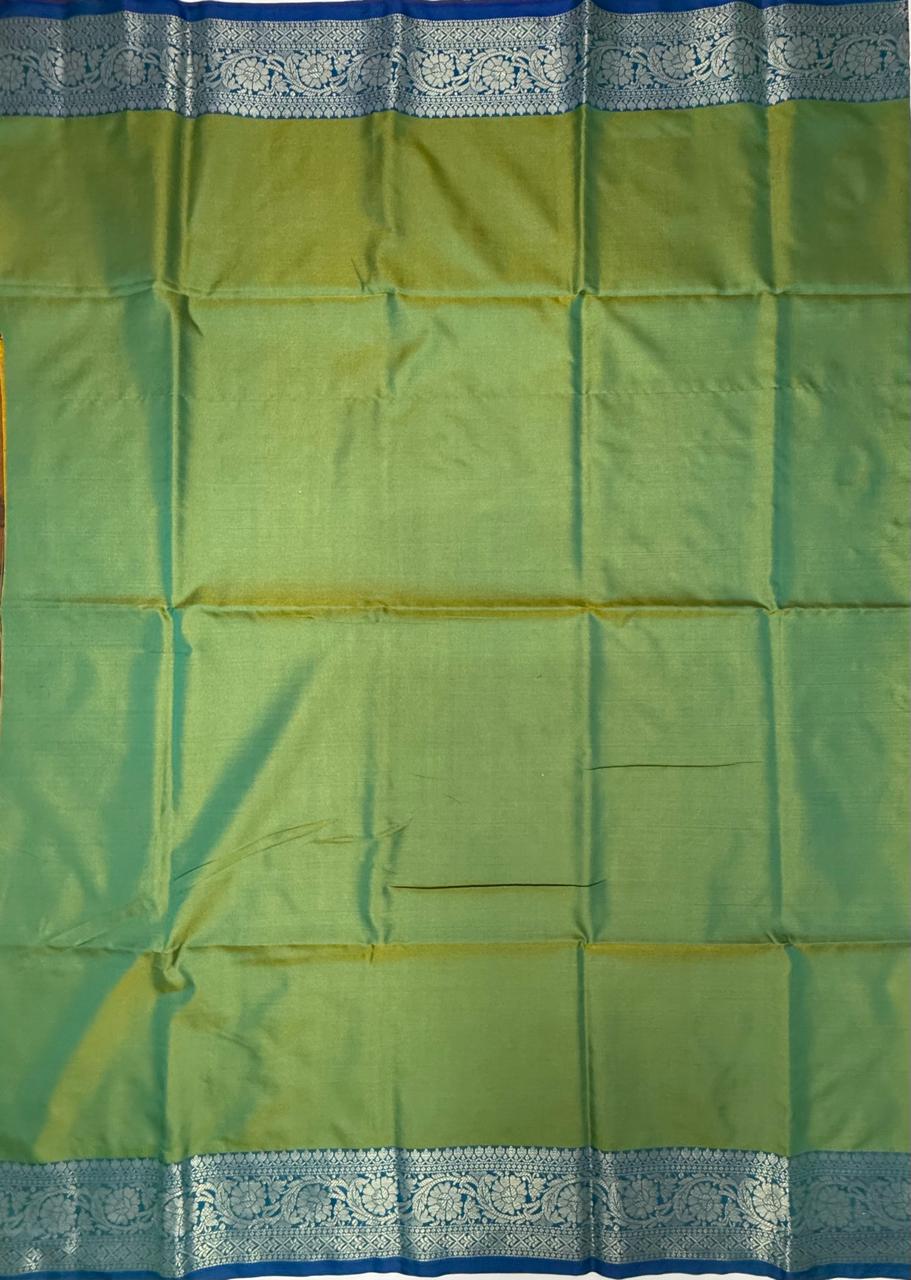 VSAS1399 - cow dung green color body , dual green color pallu , blouse.