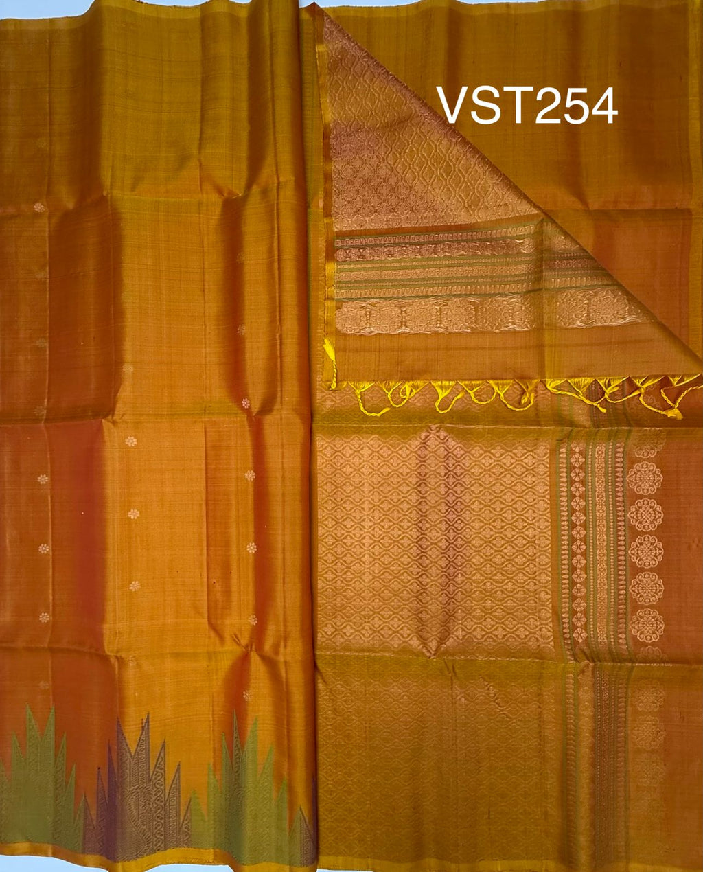 VST254 - yellow with red color body ,pallu , blouse - Pure silk saree