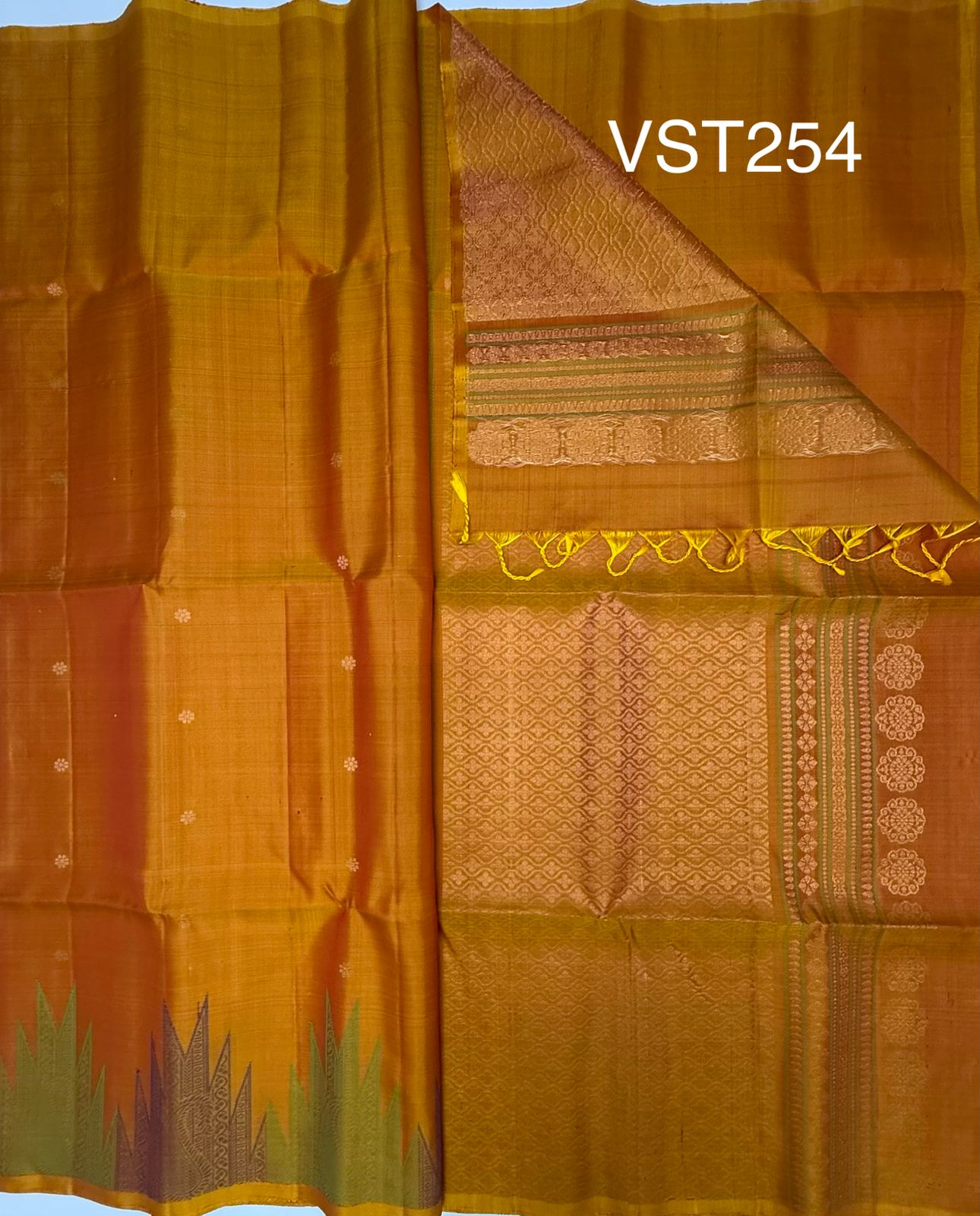 VST254 - yellow with red color body ,pallu , blouse - Pure silk saree