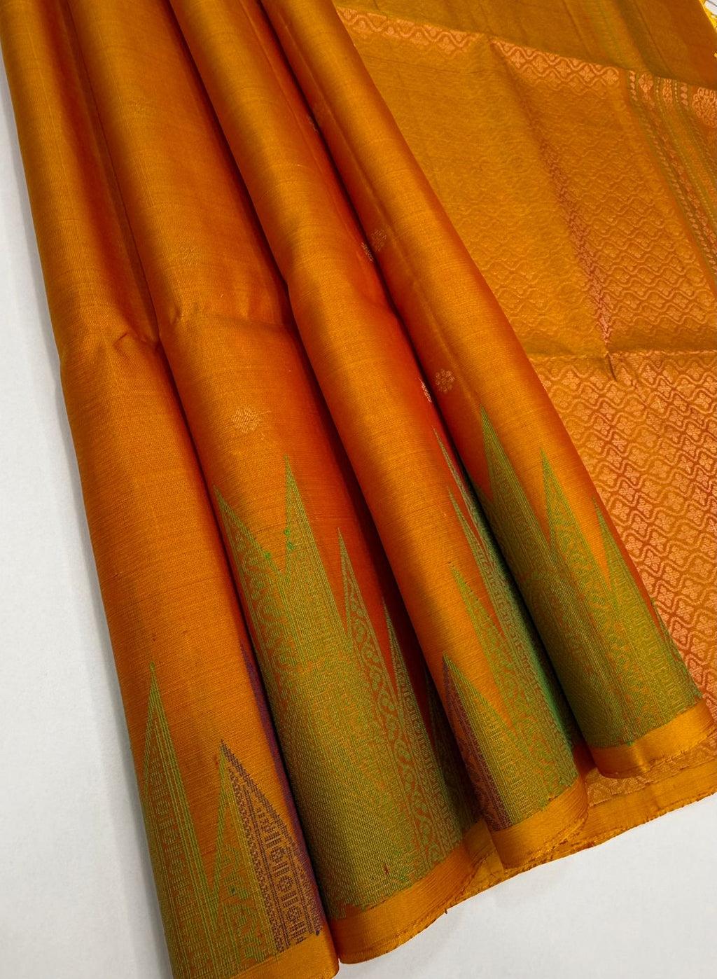 VST254 - yellow with red color body ,pallu , blouse - Pure silk saree