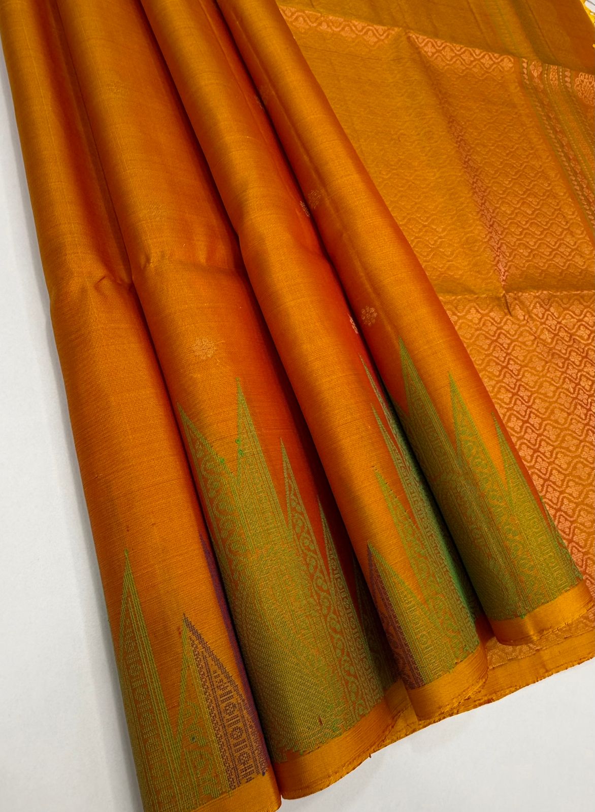 VST254 - yellow with red color body ,pallu , blouse - Pure silk saree