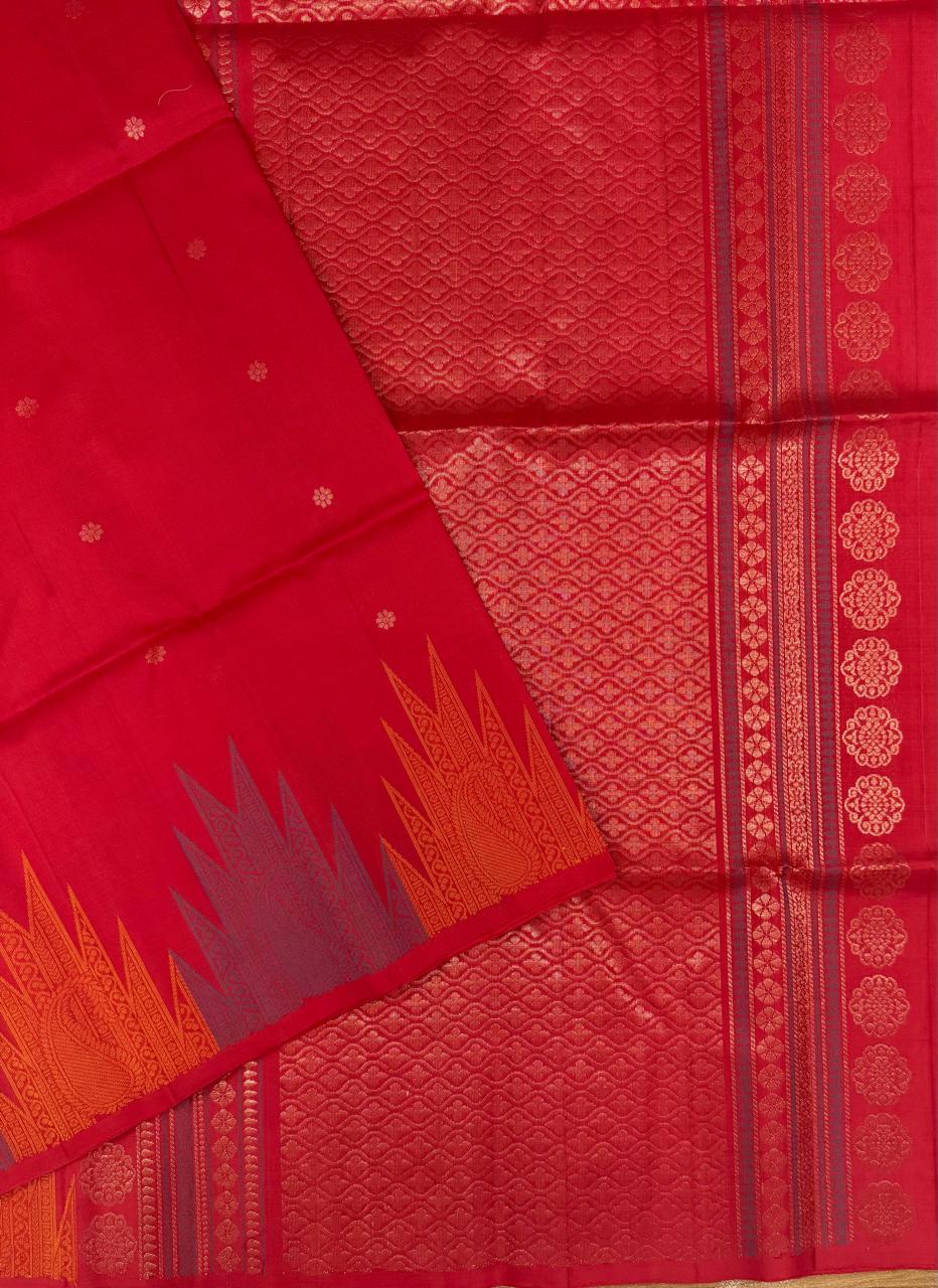 VST255 - red color body , pallu , blouse - Pure silk saree