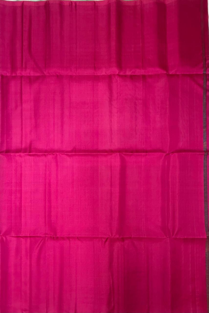 VSBP90 - blue white green color body & rani pink color pallu,blouse - Pure silk saree