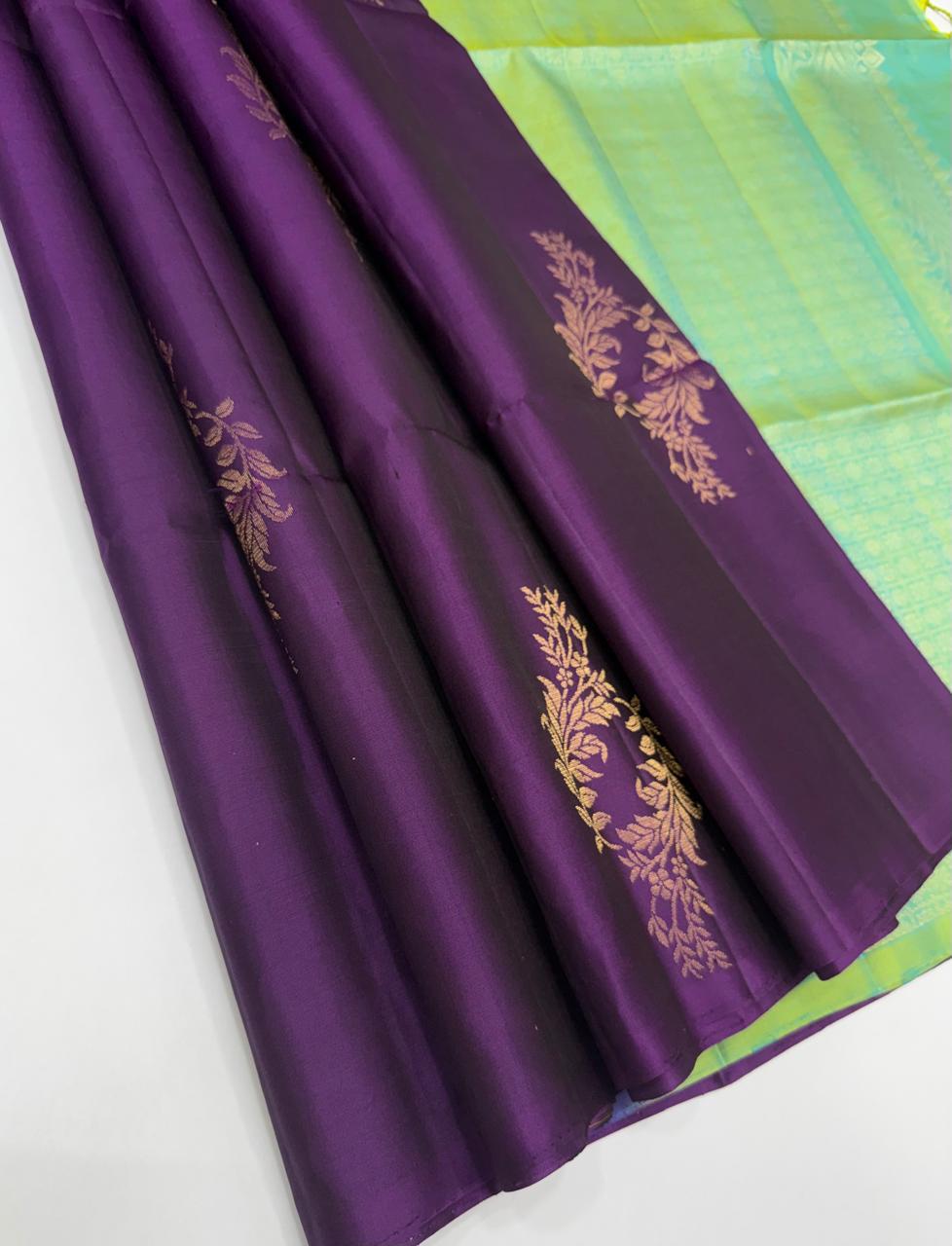VSBP92 - purple color body & blue with green color pallu,blouse - Pure silk saree