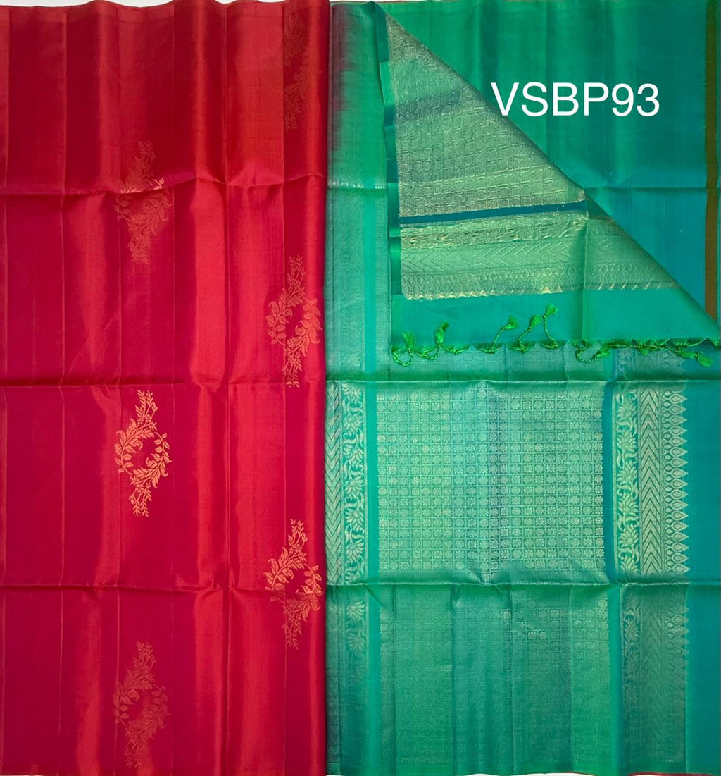 VSBP93 - pink color body, blue with green color pallu,blouse - Pure silk saree