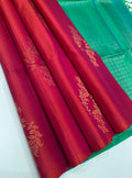 VSBP93 - pink color body, blue with green color pallu,blouse - Pure silk saree