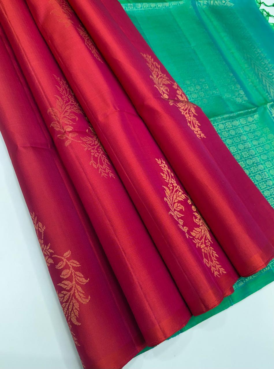 VSBP93 - pink color body, blue with green color pallu,blouse - Pure silk saree