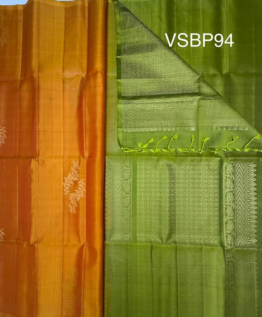 VSBP94 - yellow wiht red color body & green color pallu,blouse - Pure silk saree
