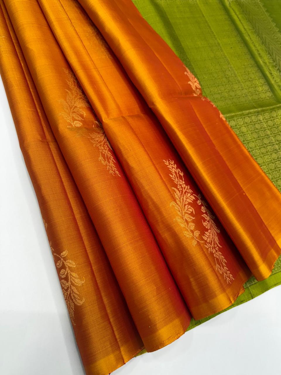 VSBP94 - yellow wiht red color body & green color pallu,blouse - Pure silk saree
