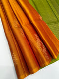 VSBP94 - yellow wiht red color body & green color pallu,blouse - Pure silk saree