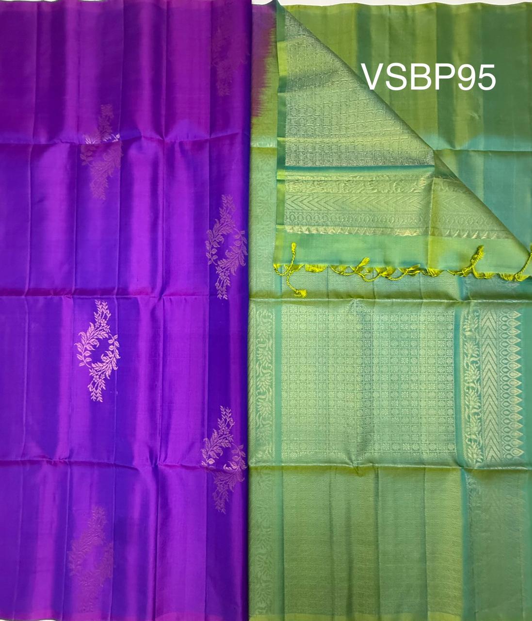 VSBP95 - blue with violet color body & blue with green color pallu,blouse - Pure silk saree