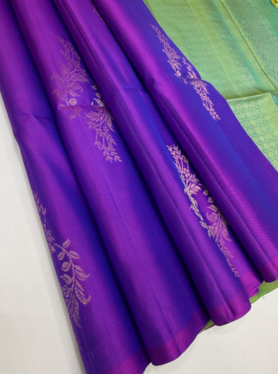 VSBP95 - blue with violet color body & blue with green color pallu,blouse - Pure silk saree